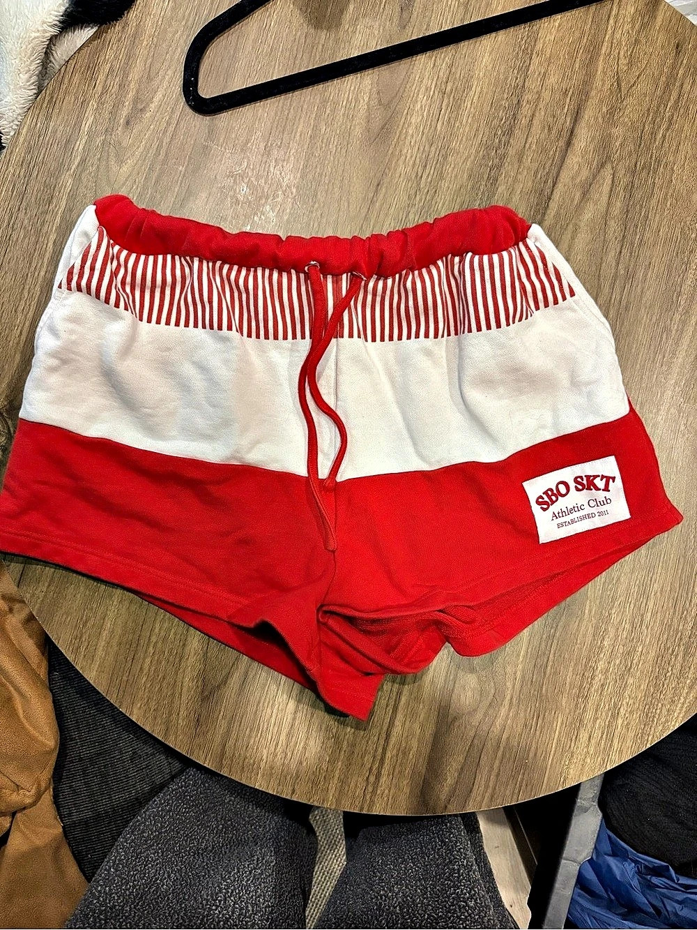 SABO SBO SKT Athletic Club shorts Striped Athletic Shorts in Red & White Size